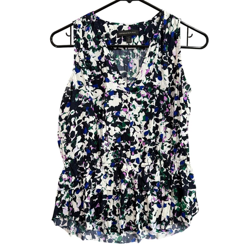 Banana Republic Womens Blouse White Multi Petite V Neck Sleeveless Tank XSP